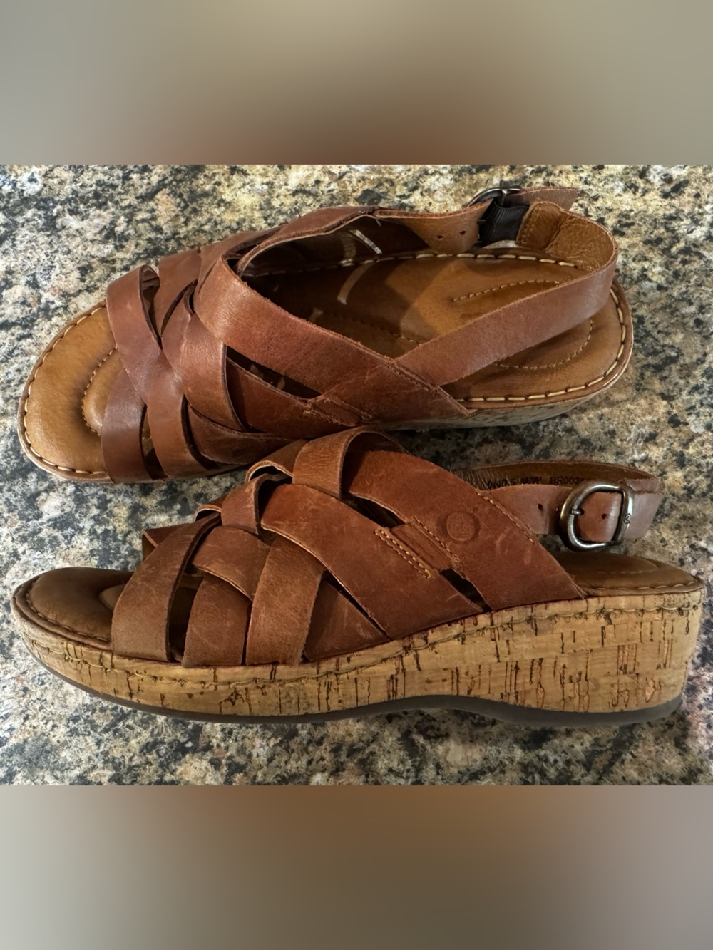Born Sandals Womens 9 Laila Open Toe Cork Wedge Slingback Brown Leather Chunky